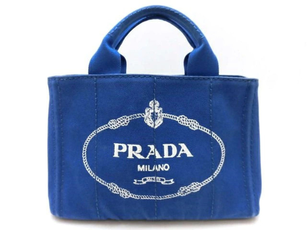 Prada Canapa Tote Handbag Canvas Cobalt Blue